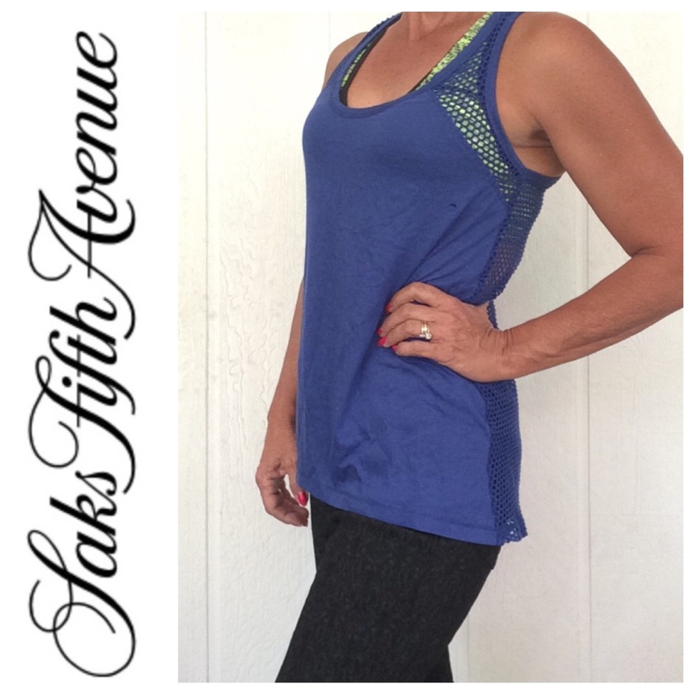 SAKS FIFTH AVENUE BLUE MESH BACK TANK TOP LARGE NWT
